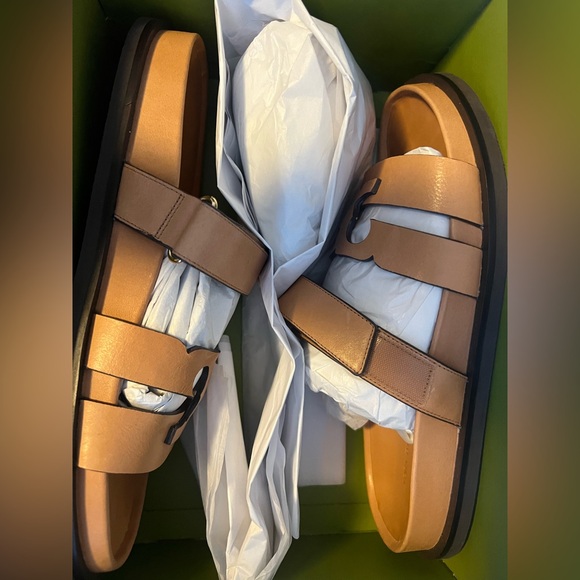 New in box Tory Burch Ines Sport Slide Sandals in Camello Retail $300 - Picture 8 of 8